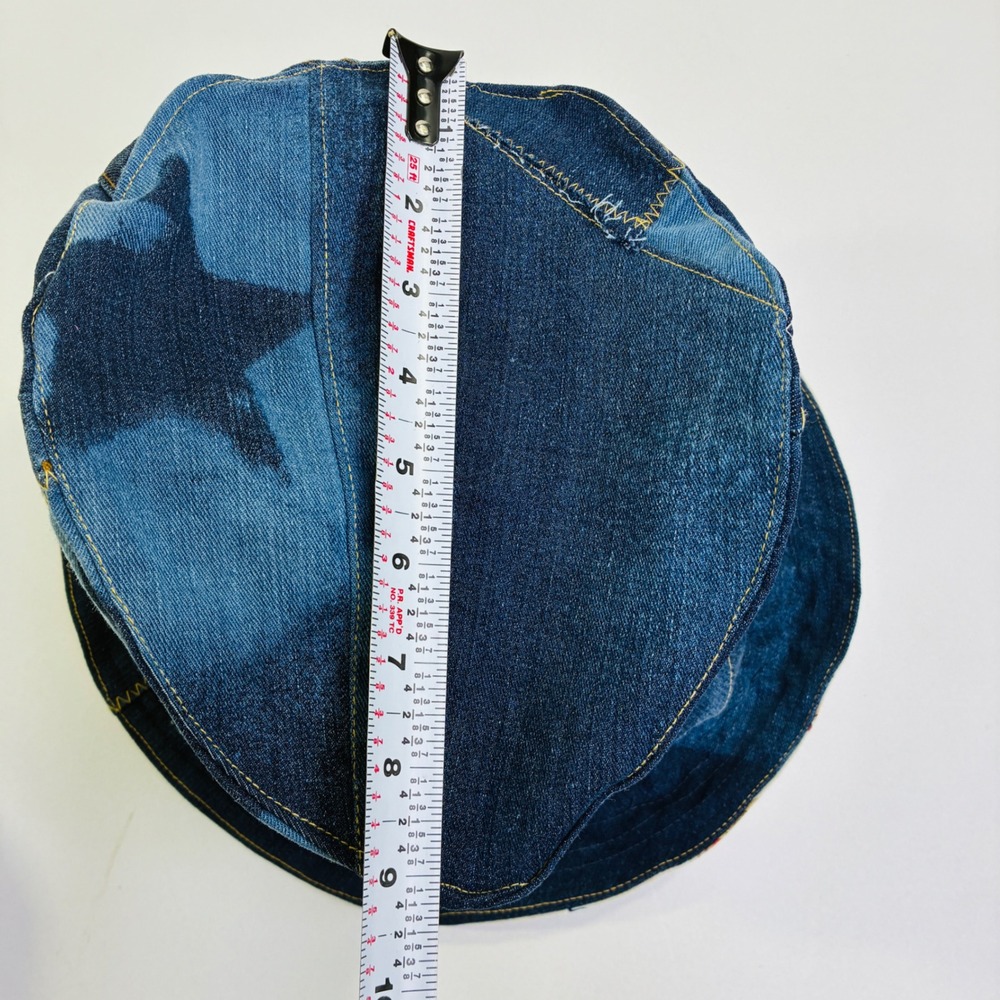 Custom Upcycled Levi's Denim Patchwork Bucket Hat Star Print Western Lined - Picture 10 of 11